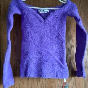 Off-White Lilac Off the Shoulder V-Neck Sweater